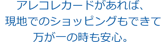 アレコレカードがあれば
現地でのショッピングもできて万が一の時も安心。