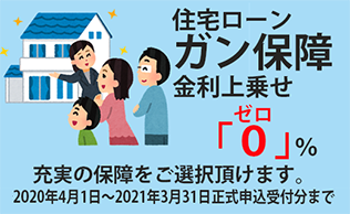 住宅ローンガン保障金利上乗せ0% | 充実の保障をご選択頂けます。2020年4月1日～2021年3月31日正式申込受付分まで