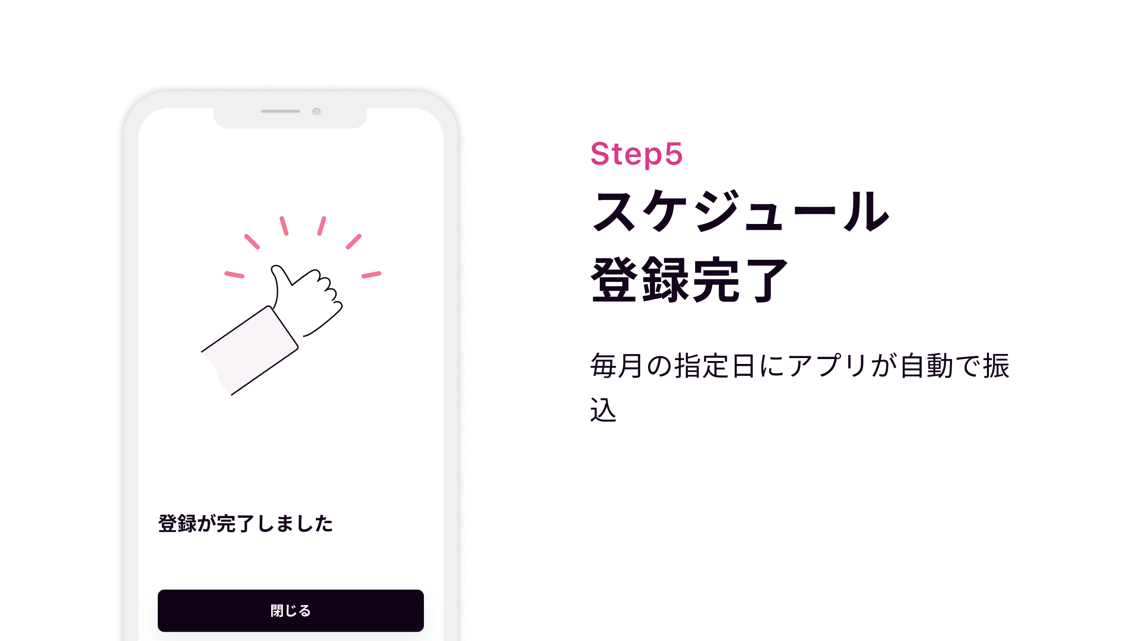 Step5 スケジュール登録完了 毎月の指定日にアプリが自動で振込