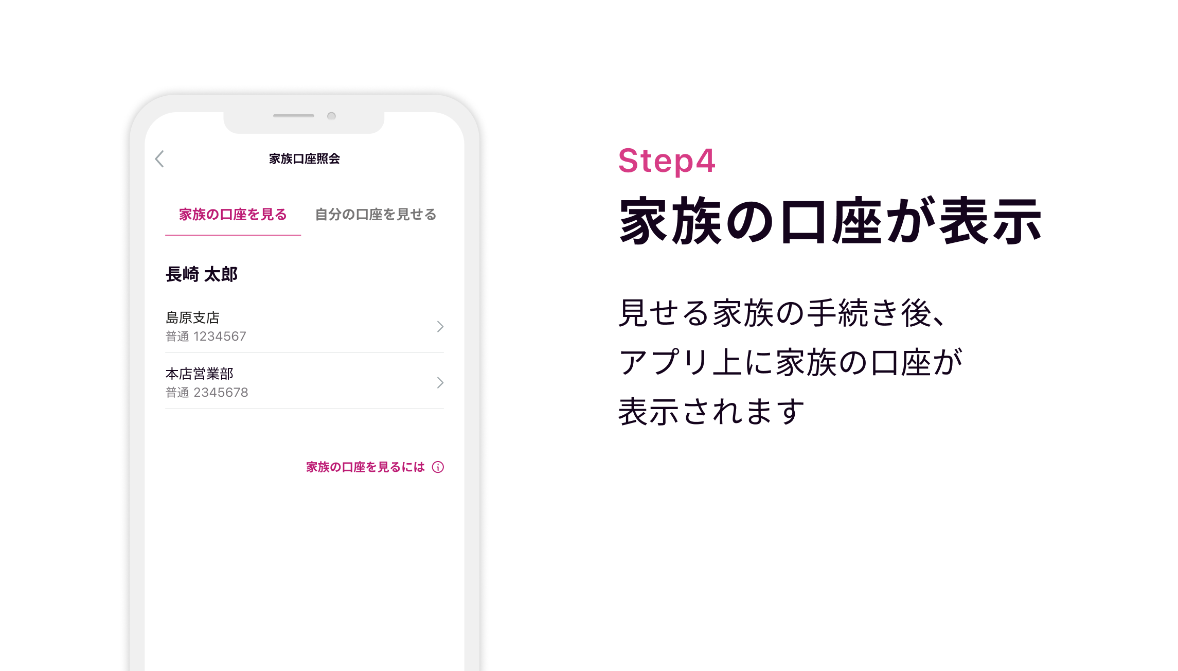 Step4 家族の口座が表示 見せる家族の手続き後、アプリ上に家族の口座が表示されます