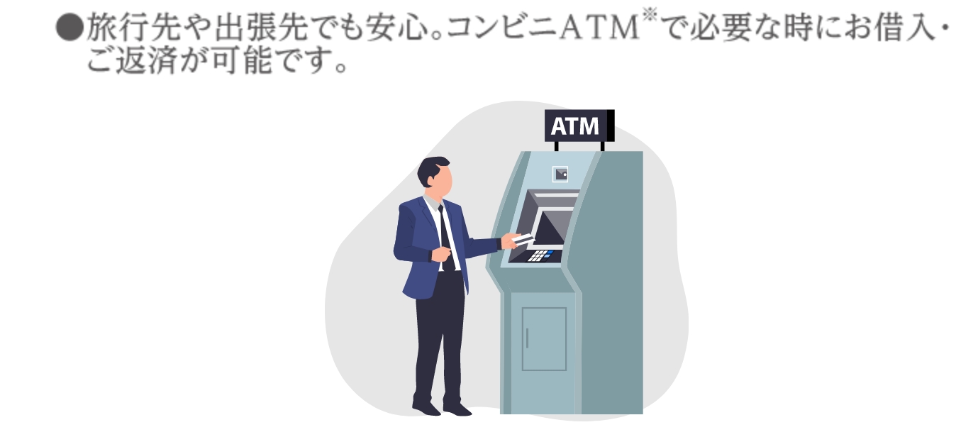 旅行先や出張先でも安心。コンビニATMで必要な時にお借入・ご返済が可能です。