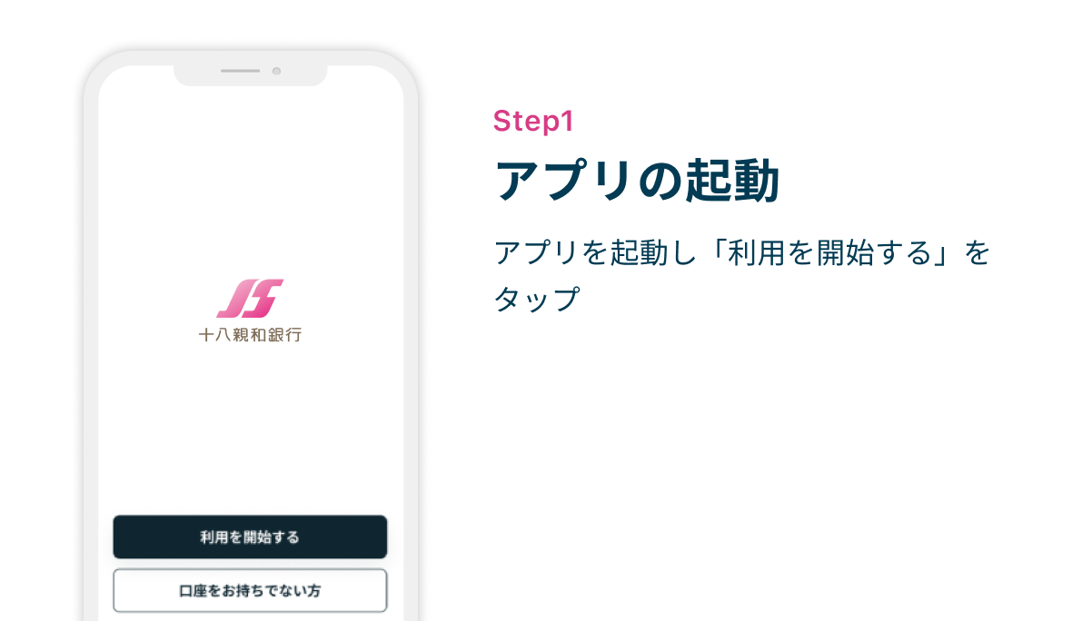 Step1 アプリの起動　アプリを起動し「利用を開始する」をタップ