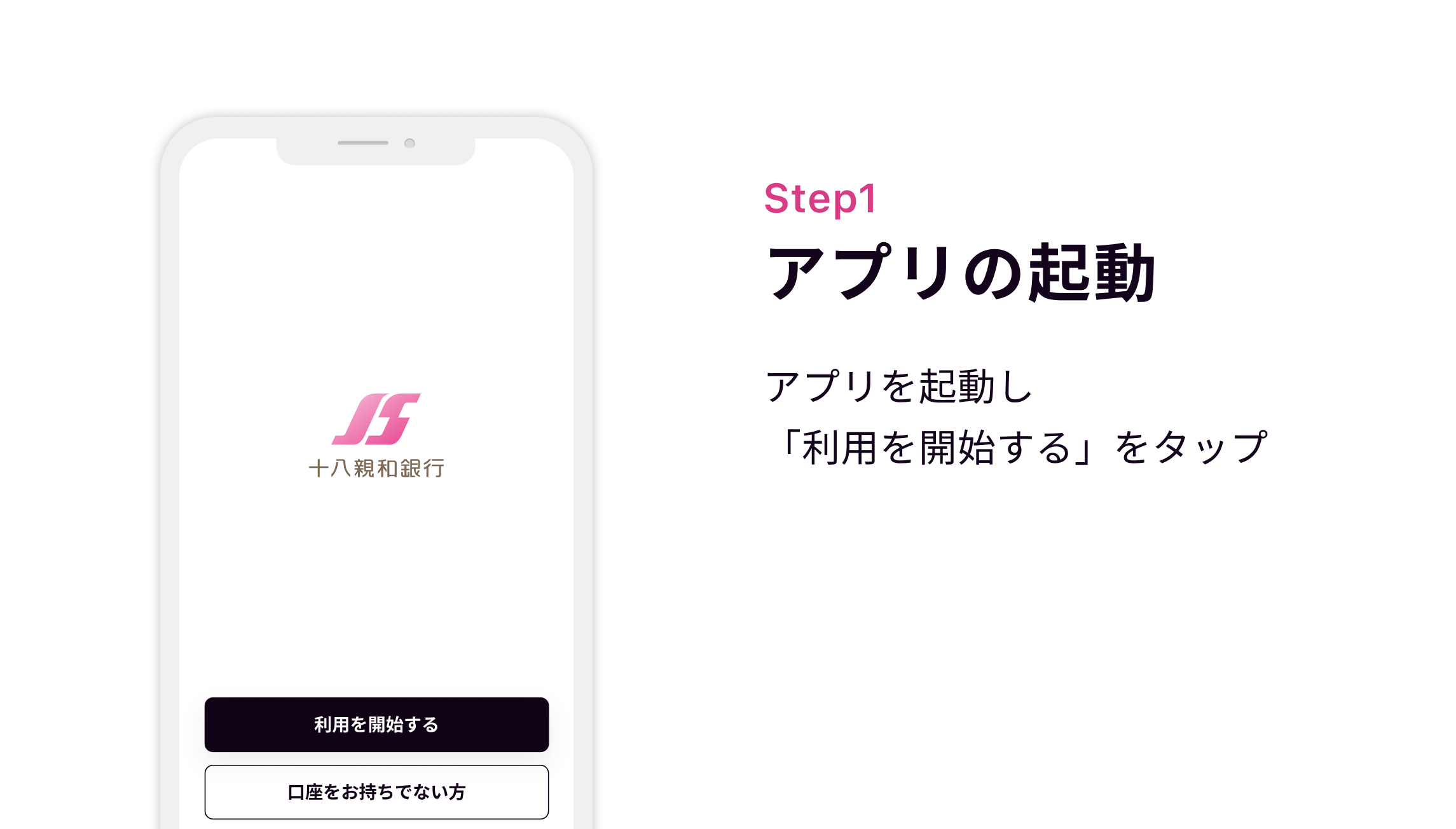 Step1 アプリの起動　アプリを起動し「利用を開始する」をタップ