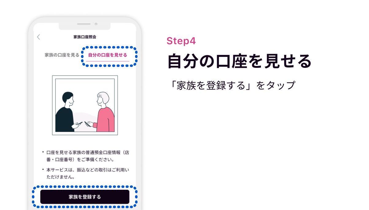 Step4 自分の口座を見せる　「家族を登録する」をタップ