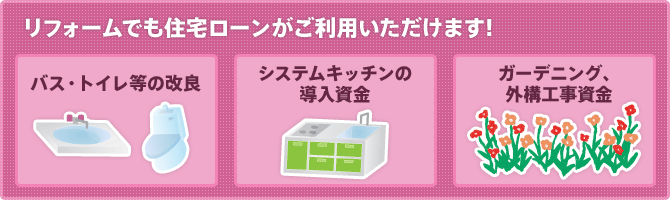 リフォームでも住宅ローンがご利用いただけます。