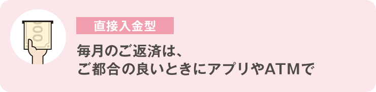 直接⼊⾦型 毎⽉のご返済は、ご都合の良いときにATMで