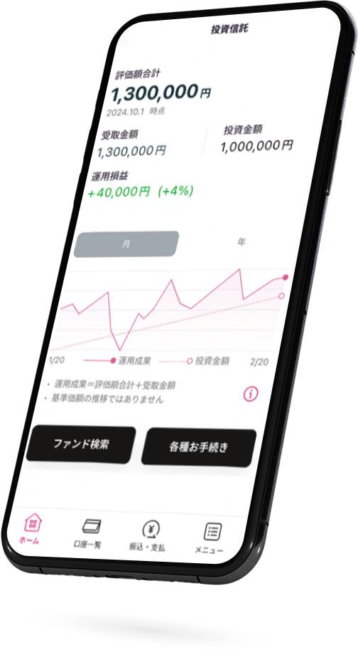十八親和銀行アプリで投資信託を確認するイメージ