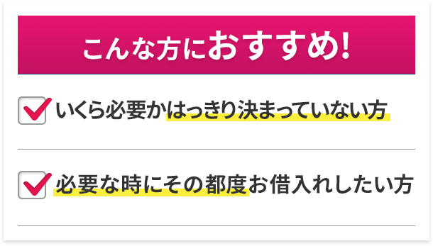 こんな方におすすめ! いくら必要かはっきり決まっていない方 必要な時にその都度お借入れしたい方