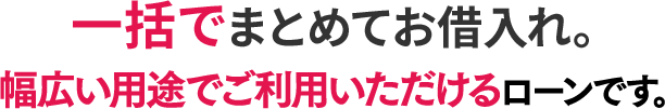 一括でまとめてお借入れ。幅広い用途でご利用いただけるローンです。